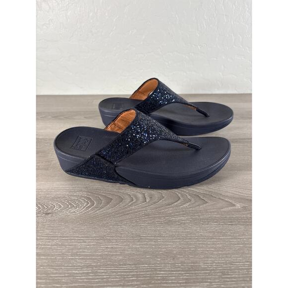 FitFlop LuLu Glitter Toe Thong Women’s Midnight Navy Sandal Size 10 EU 42 NWOB - Picture 1 of 8